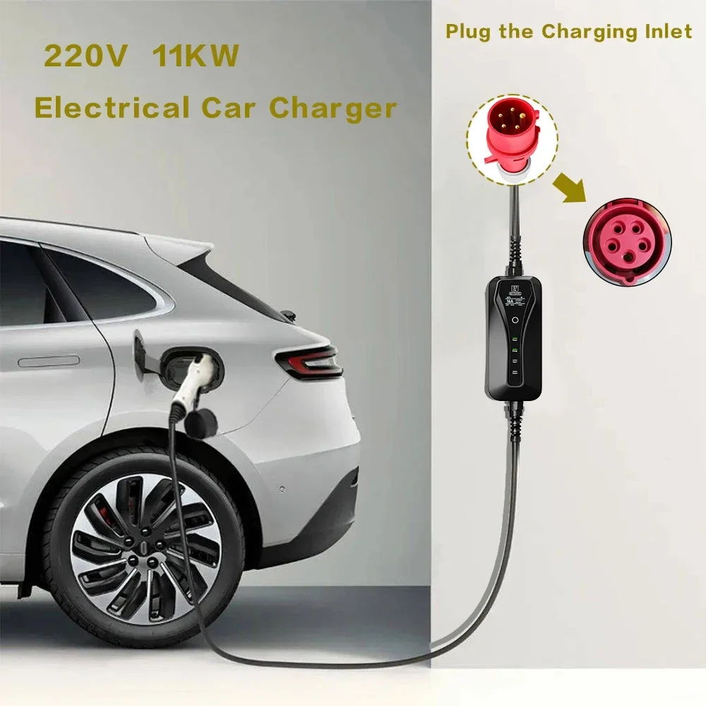 11KW 16A แบบพกพา EV Charger Ty - Type 2 Portable Ev Charger 11Kw Cee บทวิจารณ์และราคา